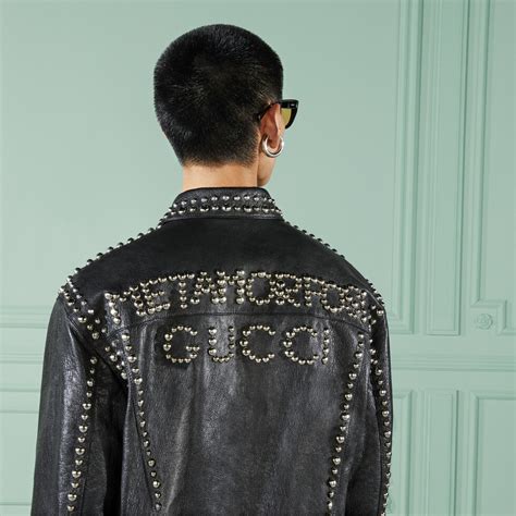 Studded leather jacket with 'Gucci Metamofosi'